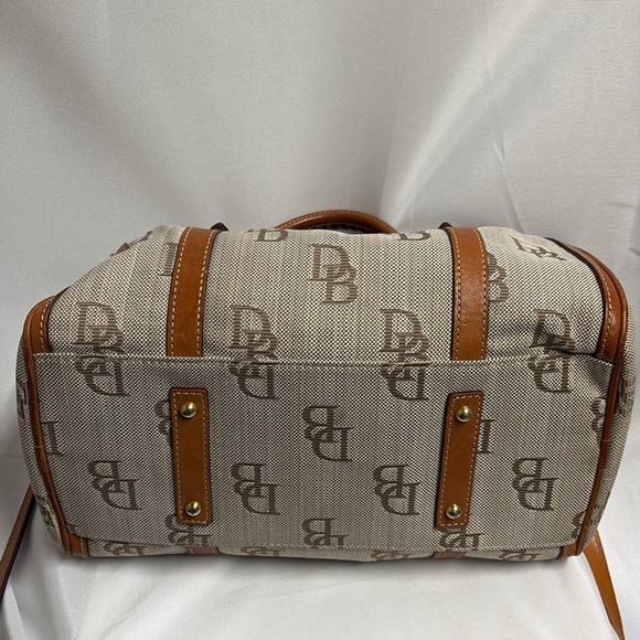 Dooney & Bourke Large DB Signature Canvas & Leather Satchel Tan/Brown Vintage - Picture 7 of 11